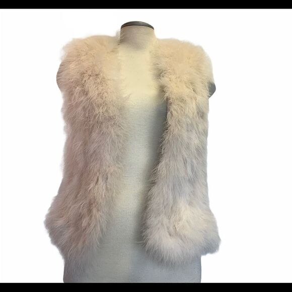Club Monaco Cream Fur Feather Vest Sz S - Picture 7 of 14